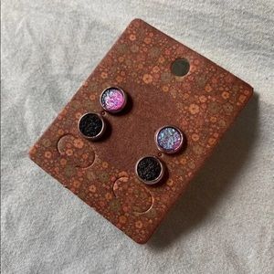 NEW Faux Druzy Crystal Stud Earrings Set